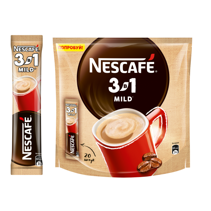Кофе растворимый NESCAFÉ 3 в 1 Mild, мягкий, 20 шт.